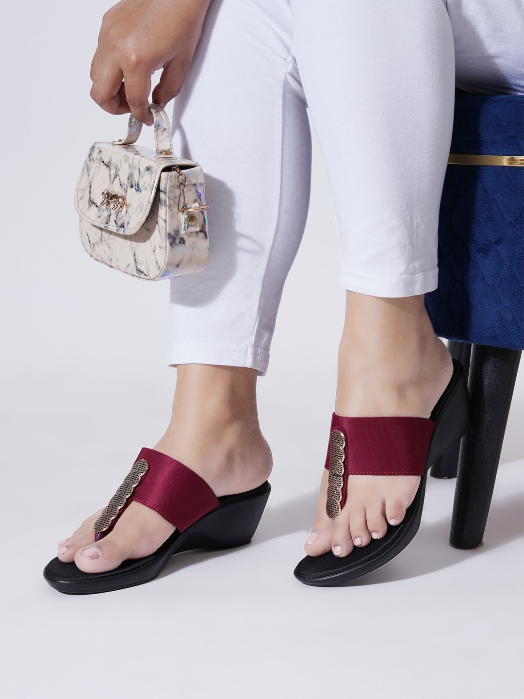 

PLANET WALK Ethnic - Embellished Wedge Sandals, Maroon