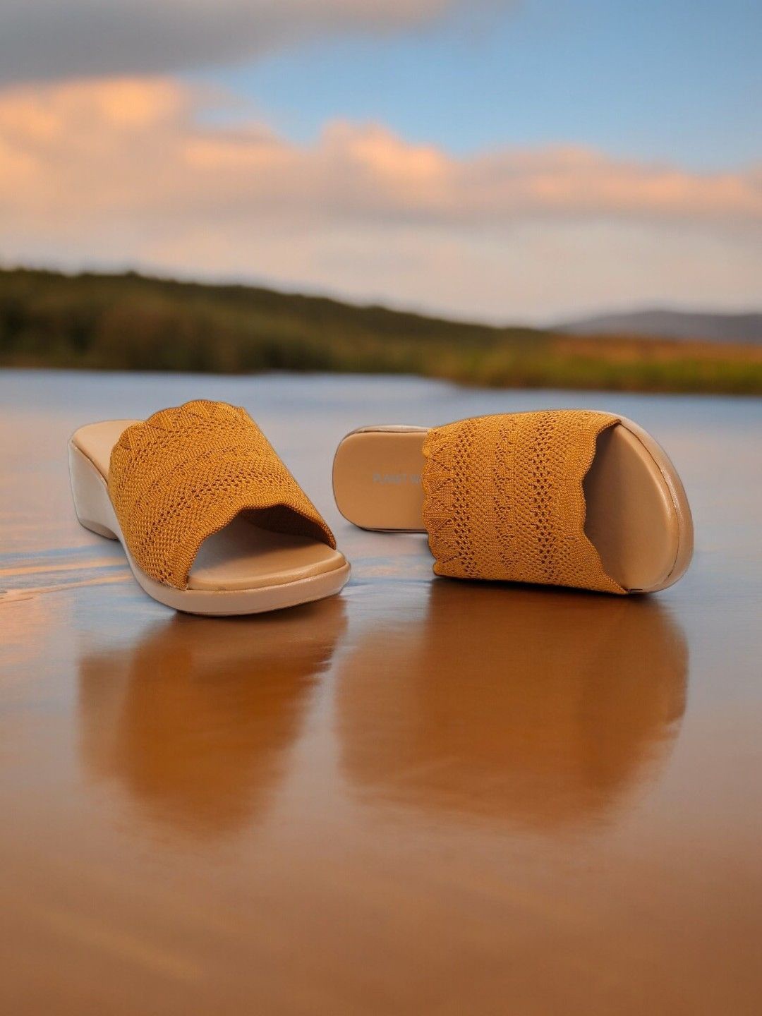 

PLANET WALK Comfort Mules with Laser Cuts, Tan