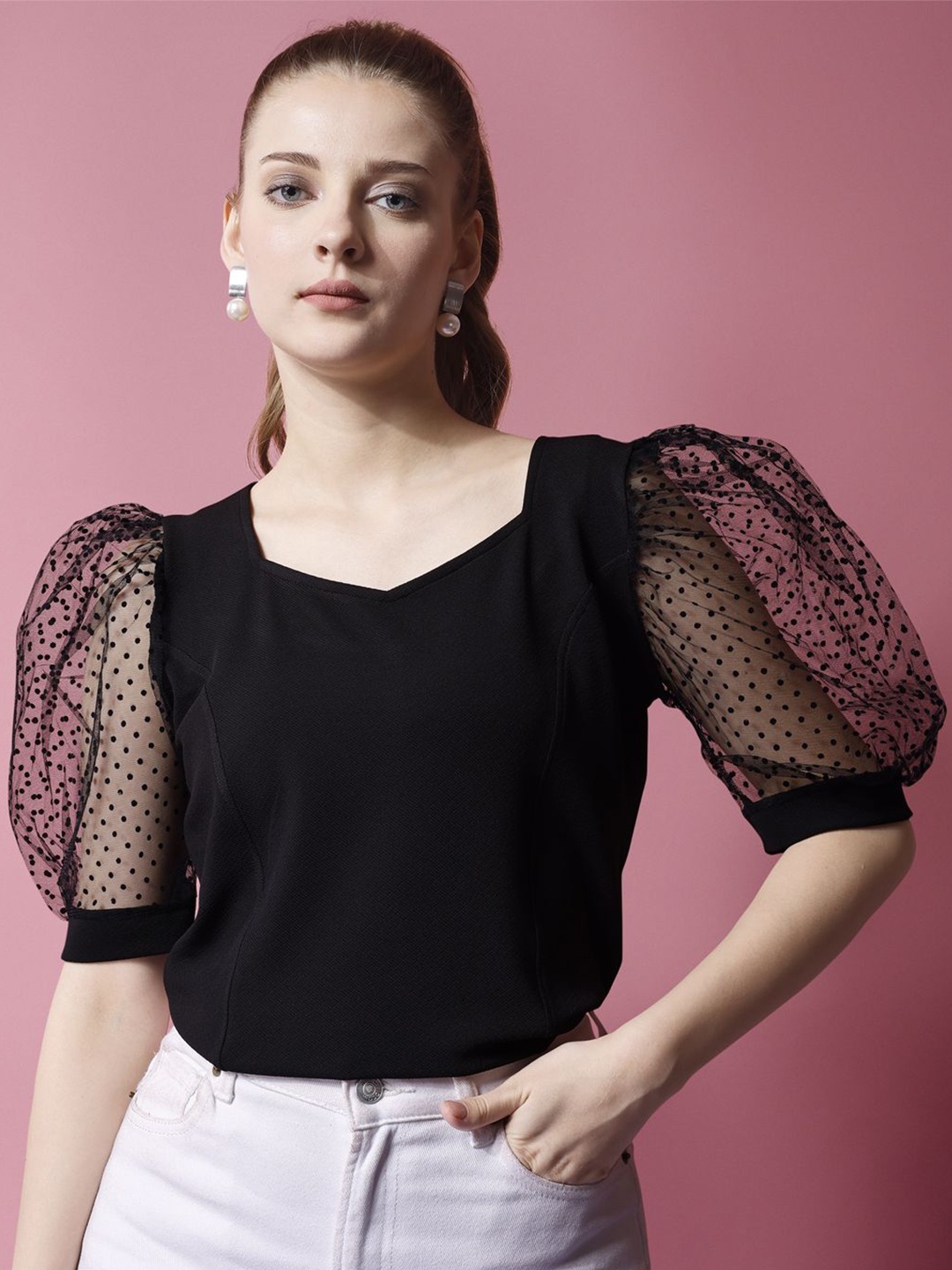 

SHEETAL Associates Puff Sleeve Top, Black
