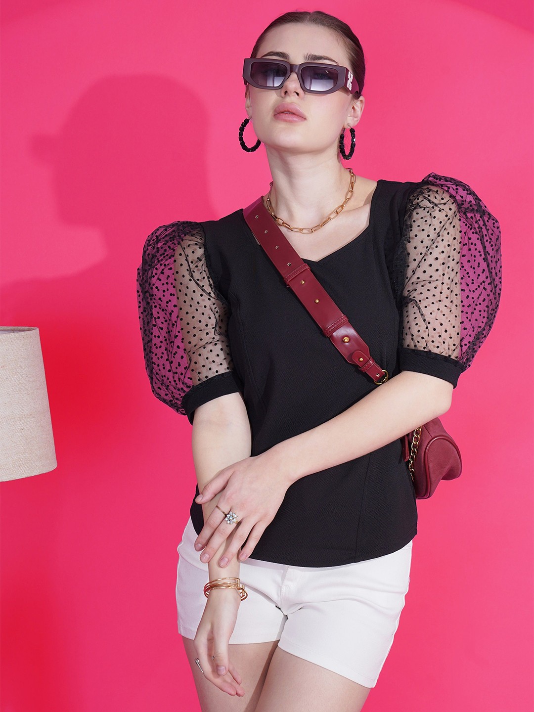 

SHEETAL Associates Puff Sleeve Top, Black