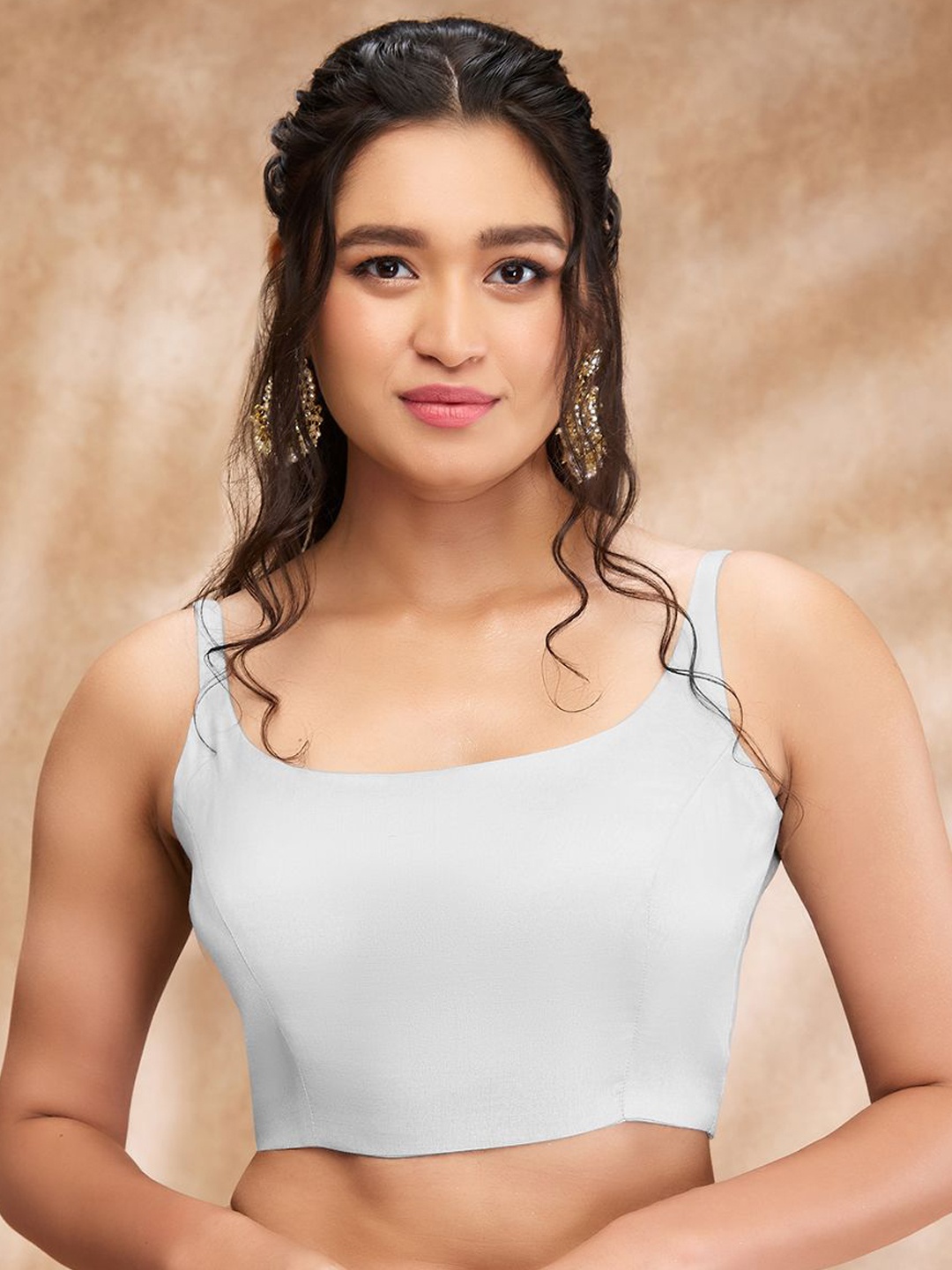 

SALWAR STUDIO Shimmer Padded Saree Blouse, Silver