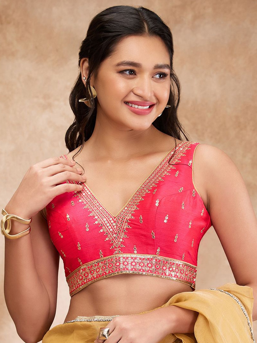 

SALWAR STUDIO Embroidered Padded Saree Blouse, Pink