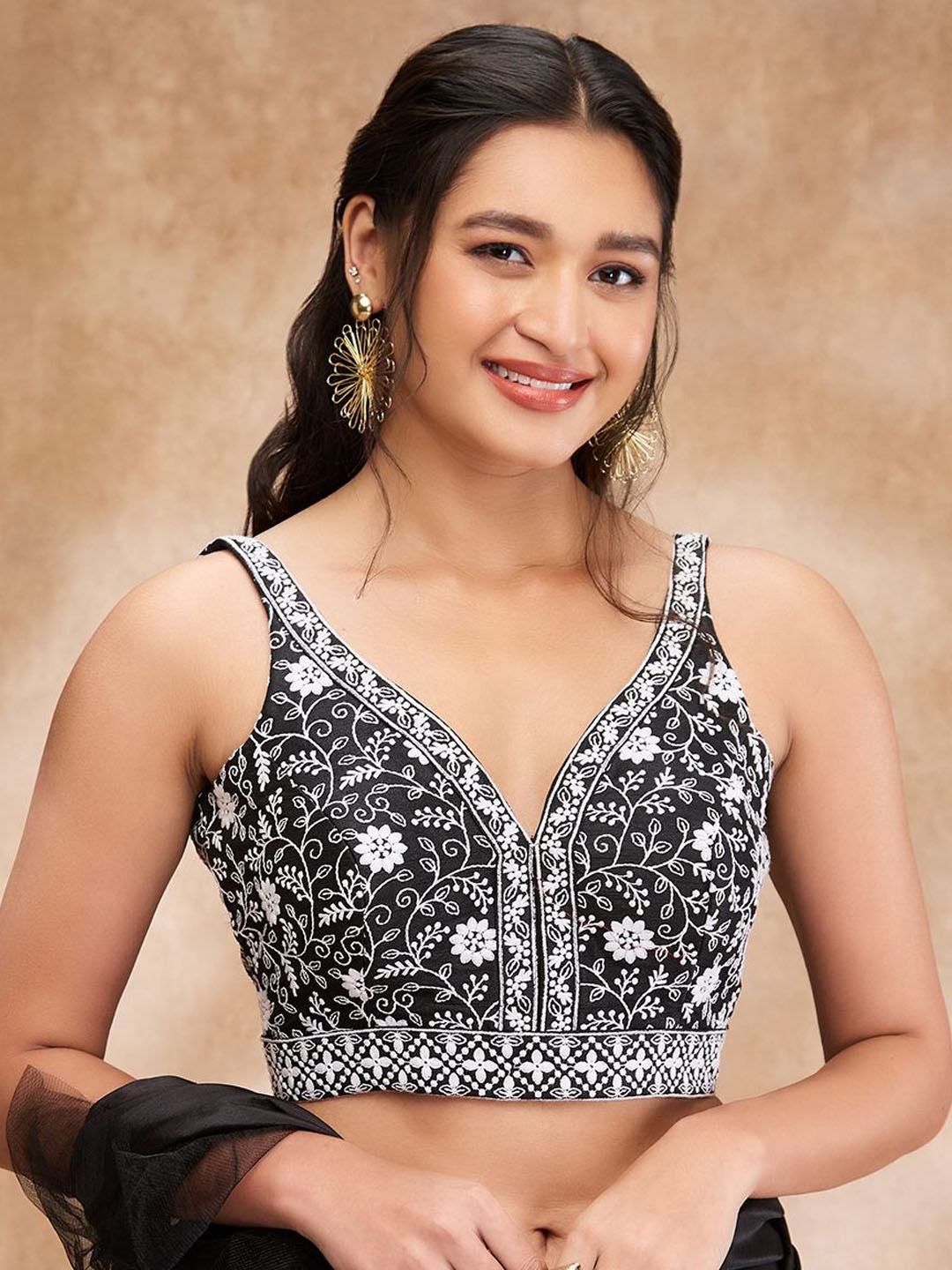 

SALWAR STUDIO Embroidered Saree Blouse, Black