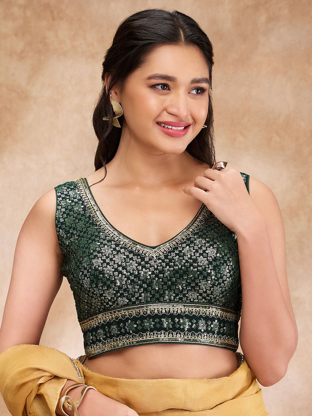 

SALWAR STUDIO Sequinned Embellished Saree Blouse, Green