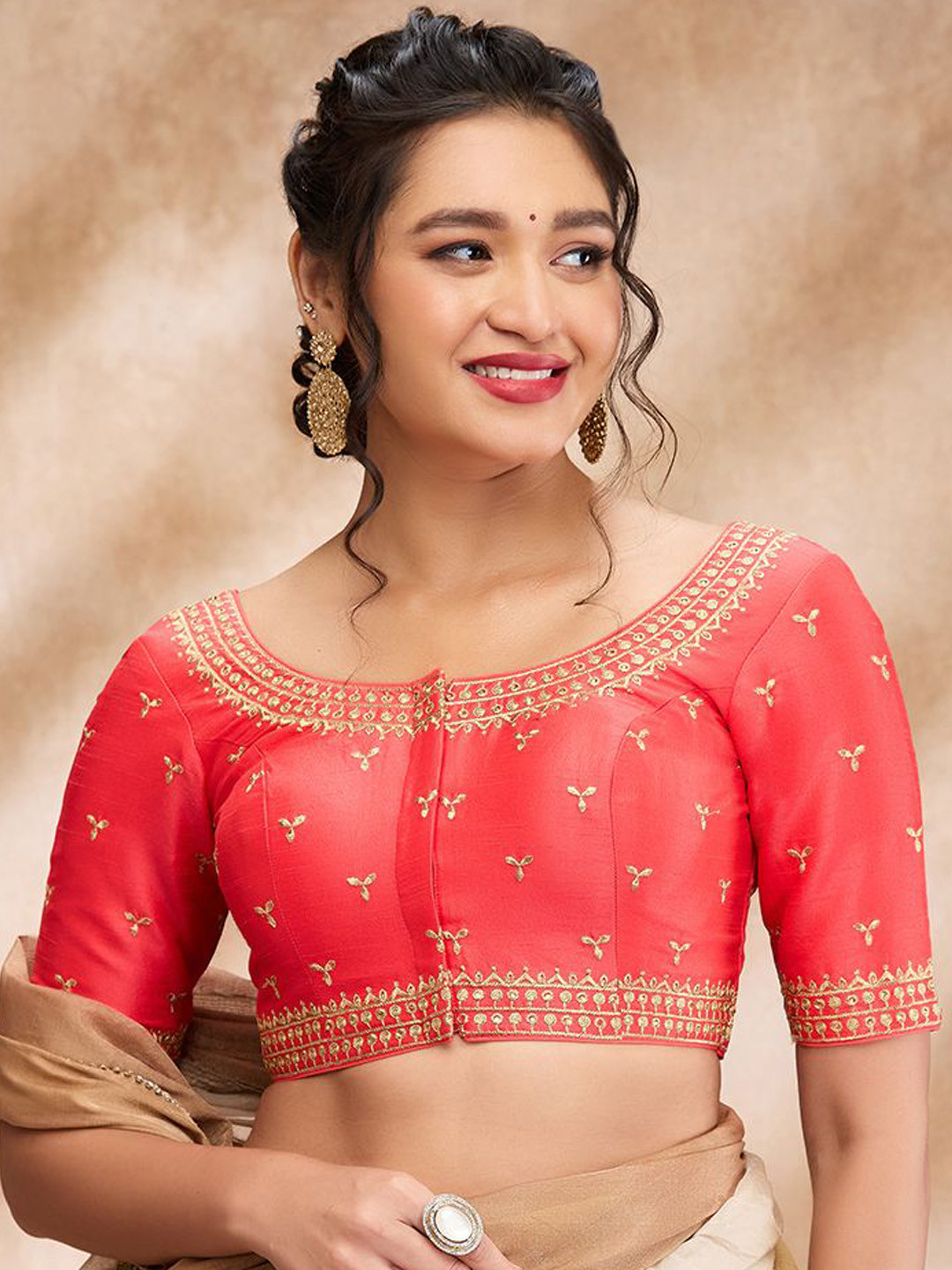 

SALWAR STUDIO Embroidered Padded Saree Blouse, Pink
