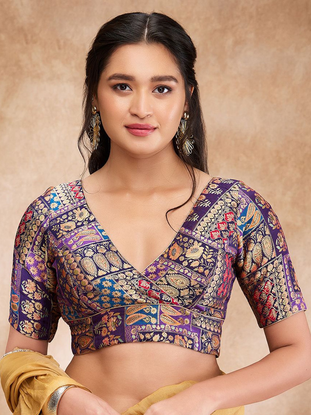 

SALWAR STUDIO Woven Design Padded Saree Blouse, Purple