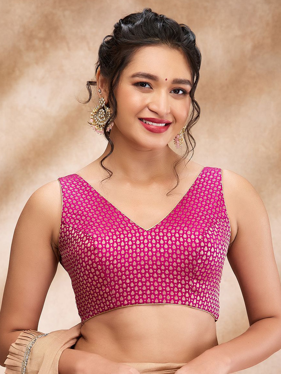 

SALWAR STUDIO Woven Design Padded Saree Blouse, Purple