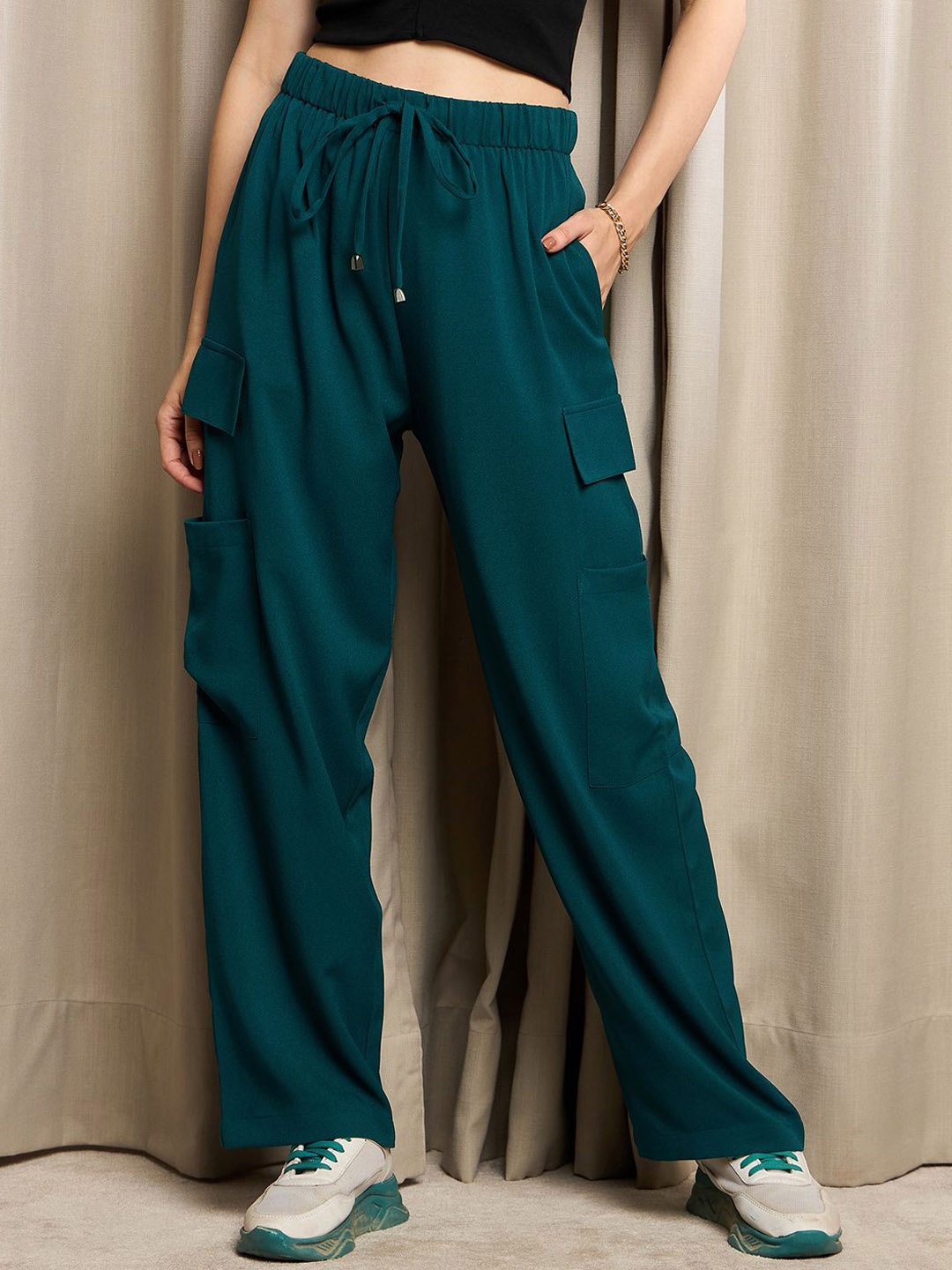 

Marie Claire Women High-Rise Cargos Trousers, Teal