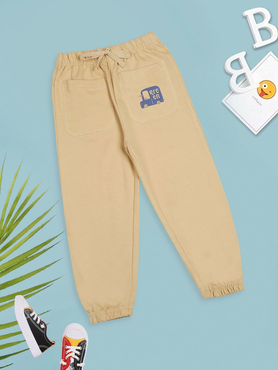 

MeeMee Boys Cotton Mid-Rise Joggers, Brown