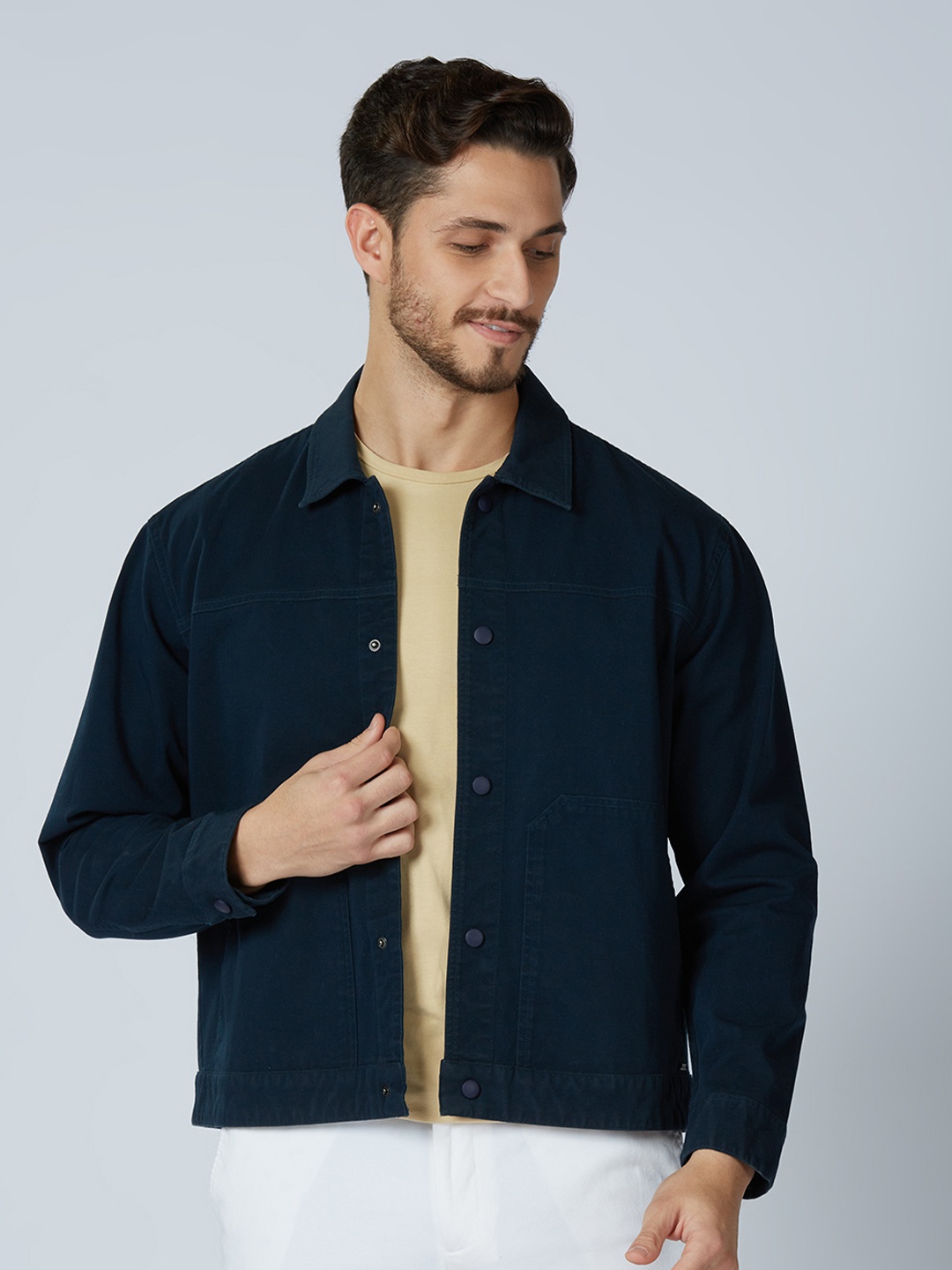 

ONEMILE Men without Crop Bomber Jacket with Patchwork, Blue