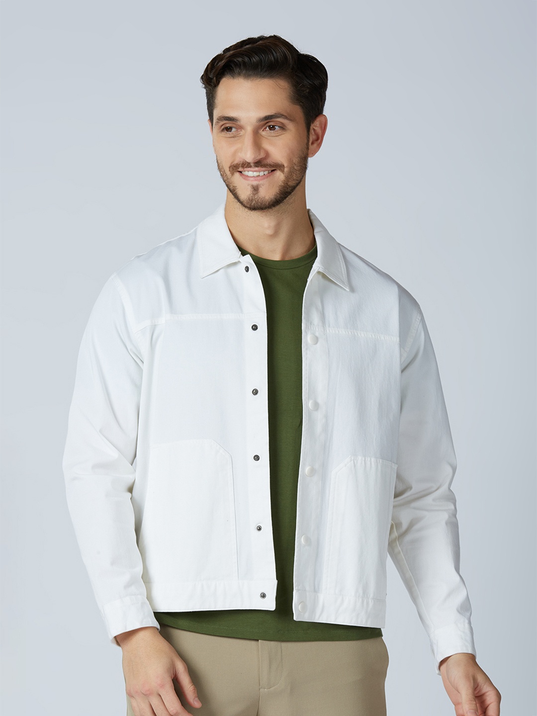 

ONEMILE Men Washed without Crop Denim Jacket, White
