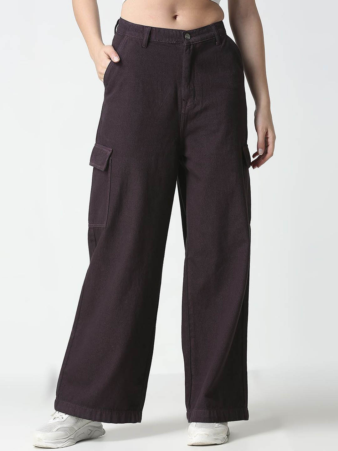 

HJ HASASI Women Wide Leg High-Rise Jeans, Maroon