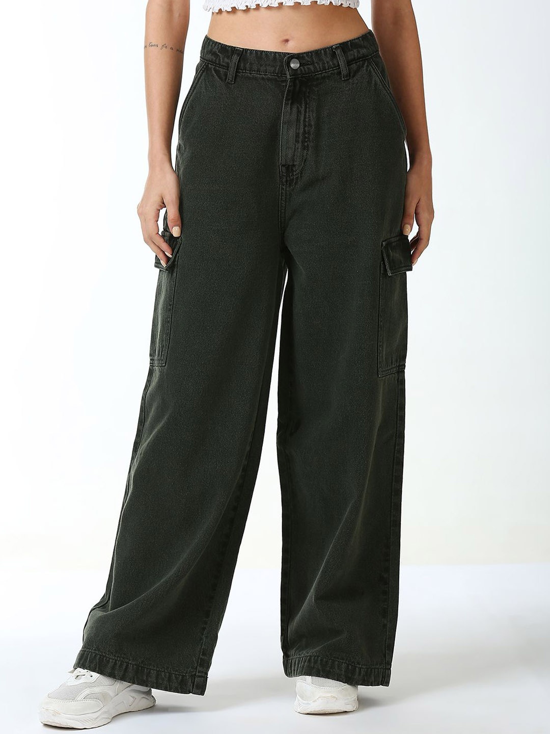 

HJ HASASI Women Wide Leg High-Rise Jeans, Olive