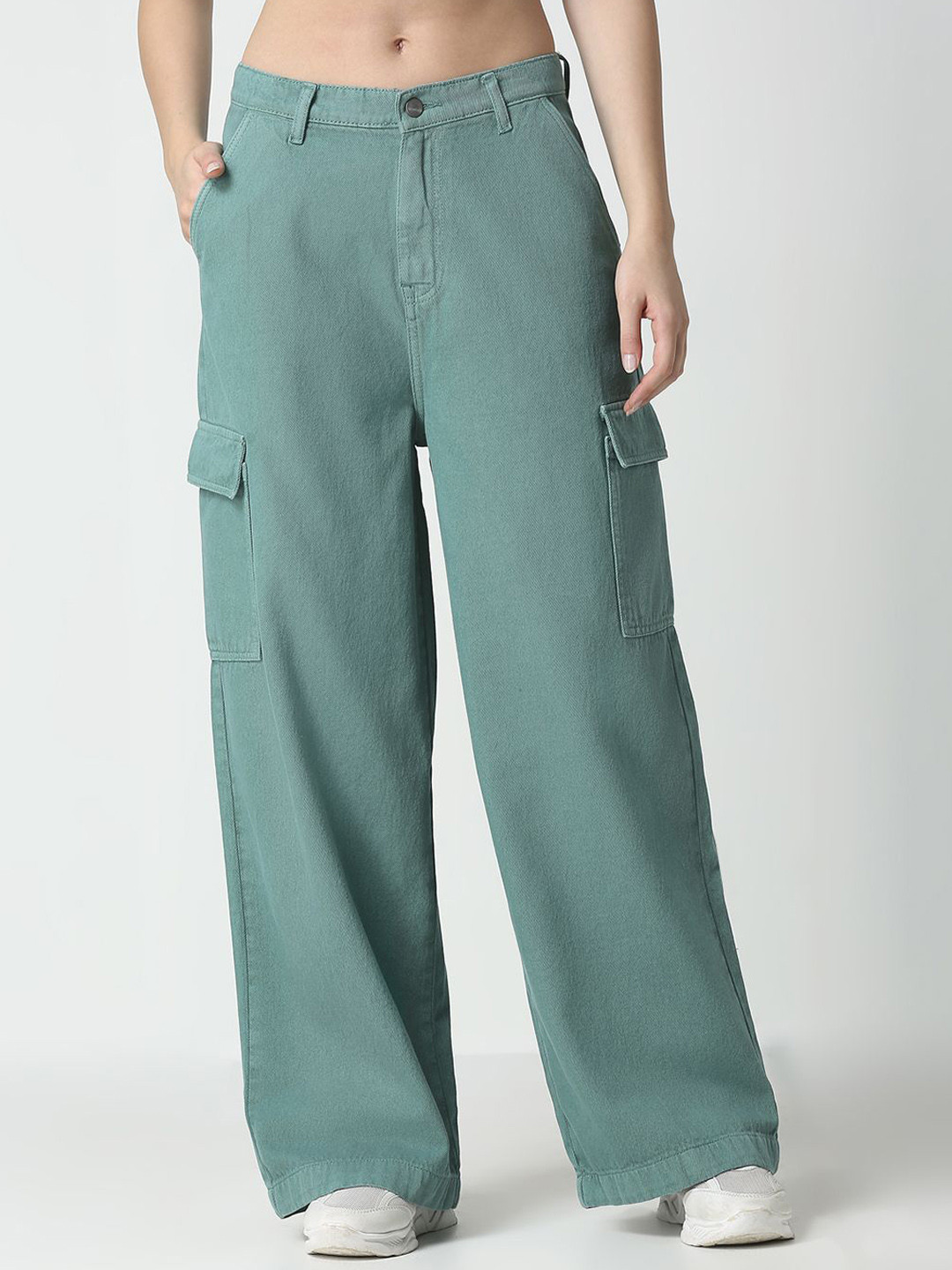 

HJ HASASI Women Wide Leg High-Rise Jeans, Sea green