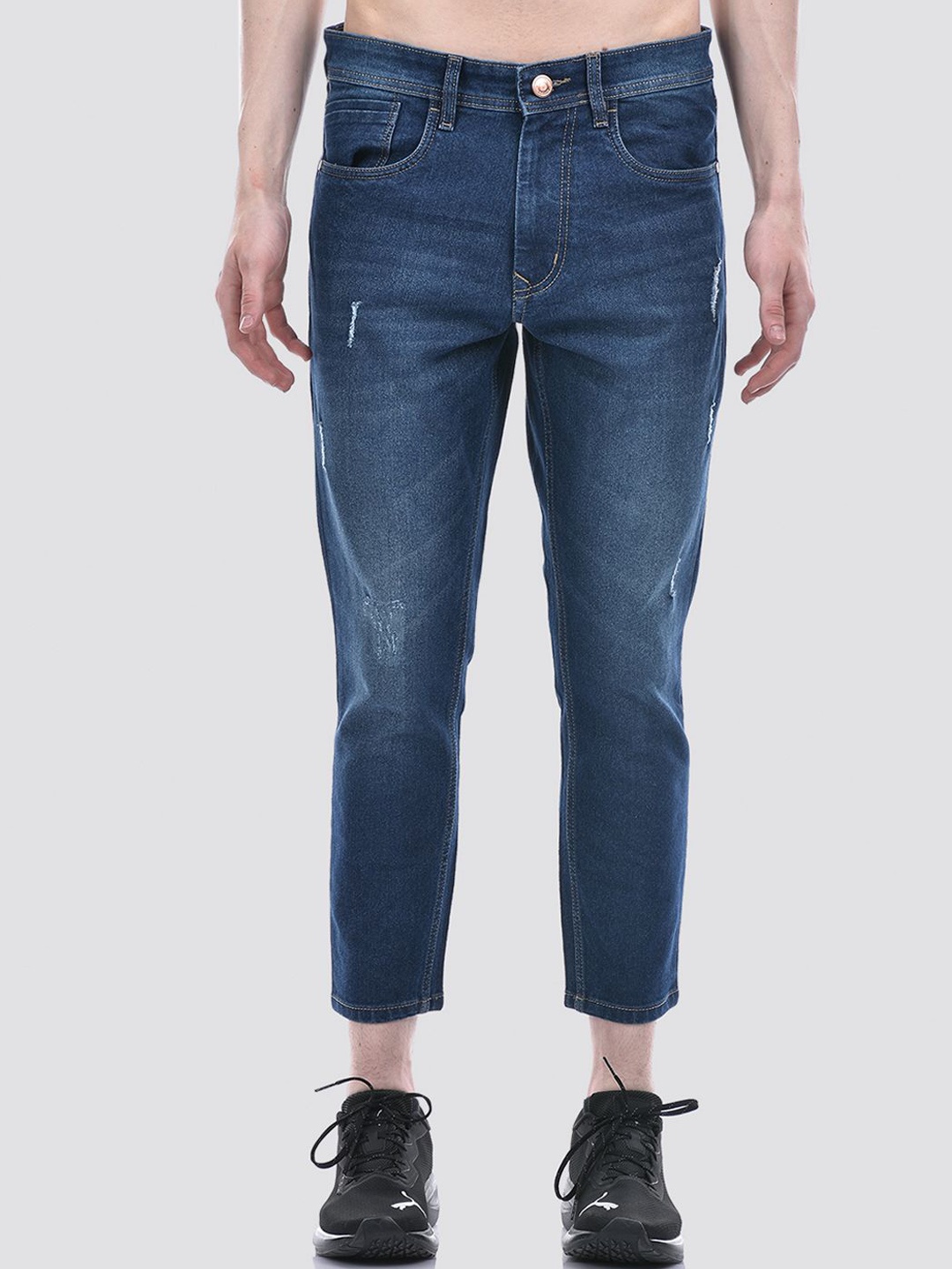 

Numero Uno Men Solid Tapered Fit Low Rise Low Distress Light Fade Stretchable Jeans, Blue