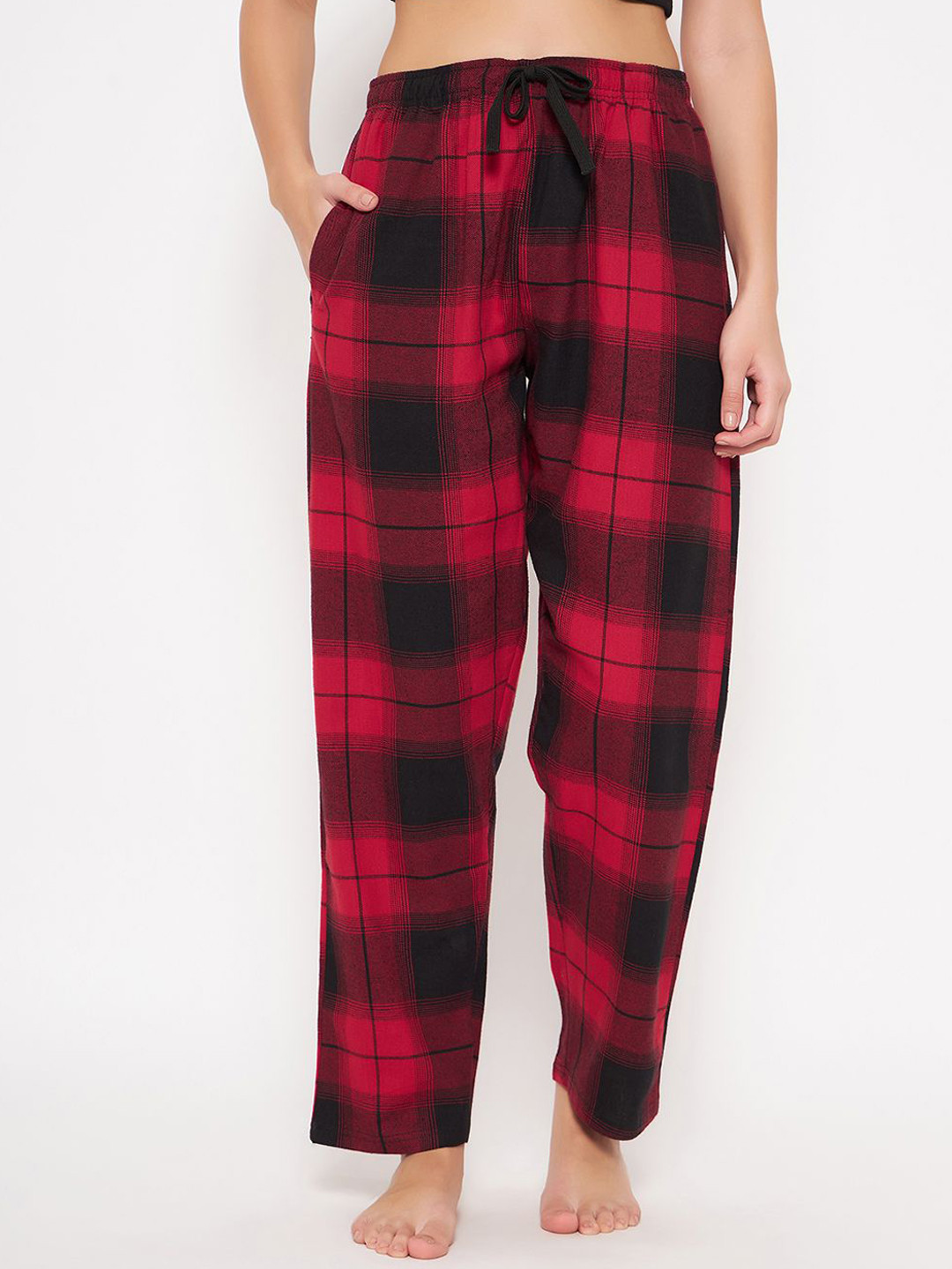 

Clovia Women Checked Straight-Leg Lounge Pants, Red