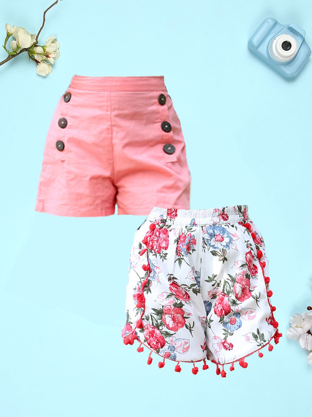 

Cutiekins Girls Floral Printed High-Rise Shorts, Multi
