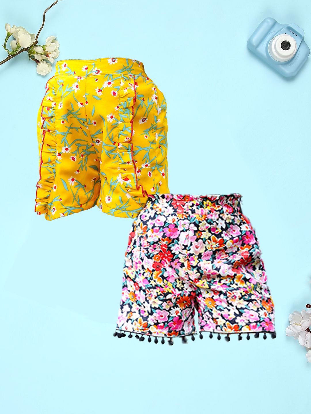 Cutiekins Girls Pack Of 2Floral Printed High-Rise Shorts, Multi