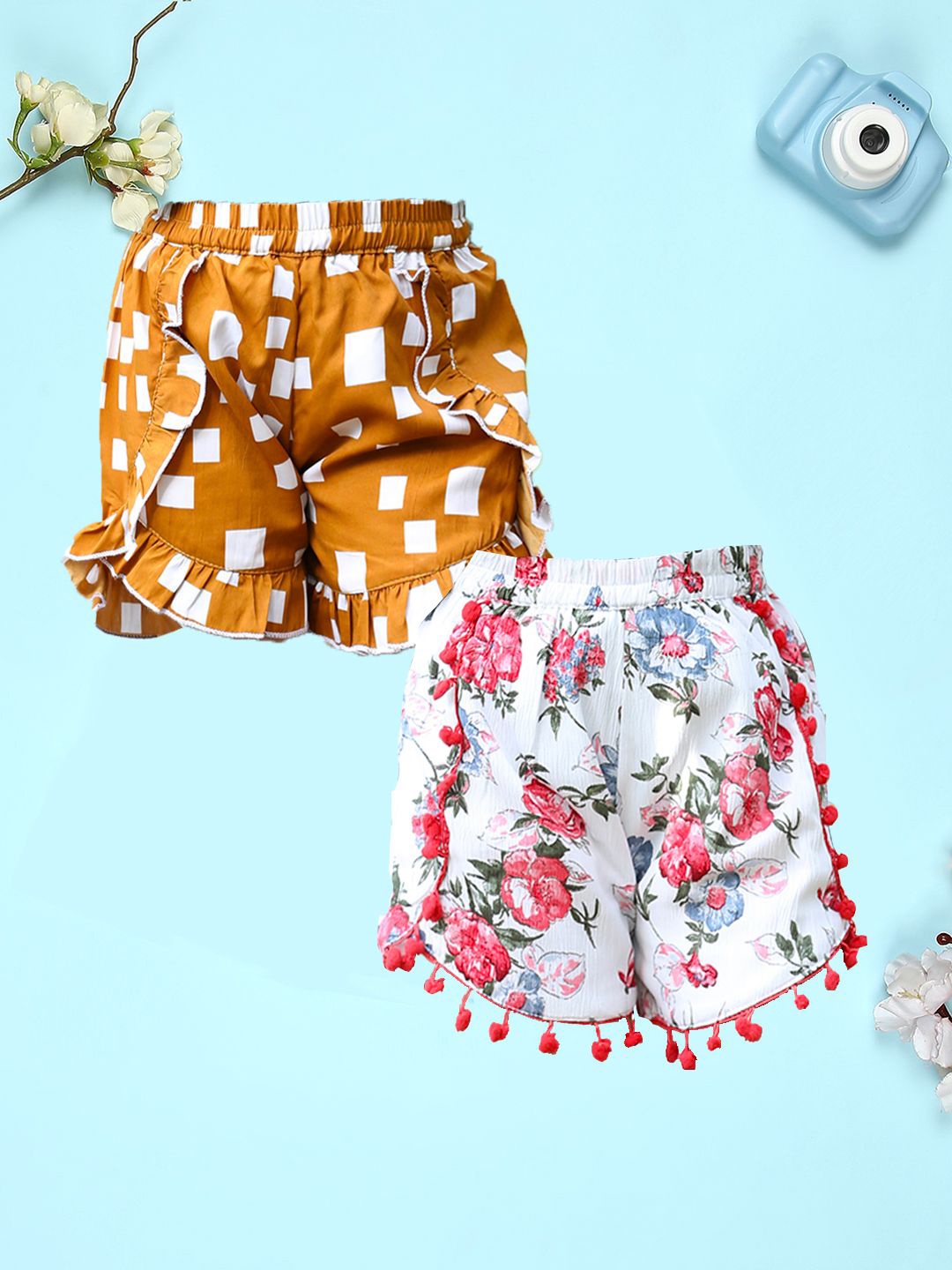 

Cutiekins Girls Pack Of 2 Floral Printed High-Rise Shorts, Multi