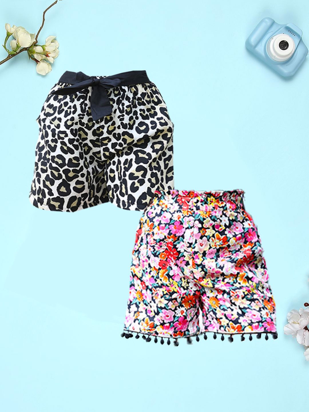 

Cutiekins Girls Pack Of 2 Floral Printed High-Rise Shorts, Black