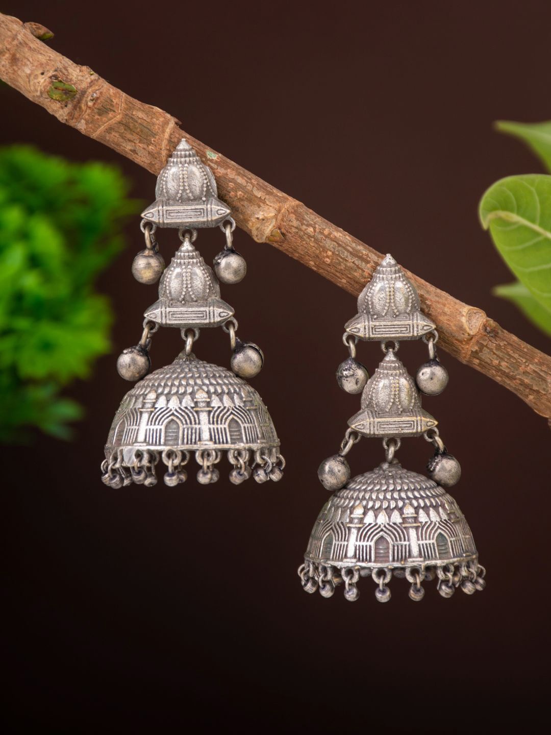 

Anvik Silver Plated Contemporary Oxidised Jhumkas