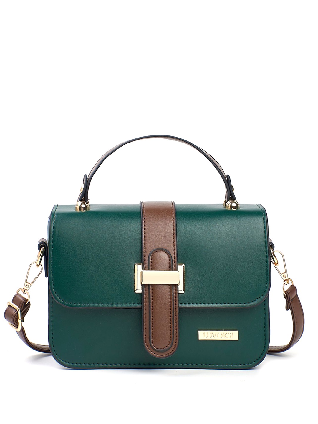 

Luvoksi Colourblocked Buckle Detail Structured Satchel Bag, Green