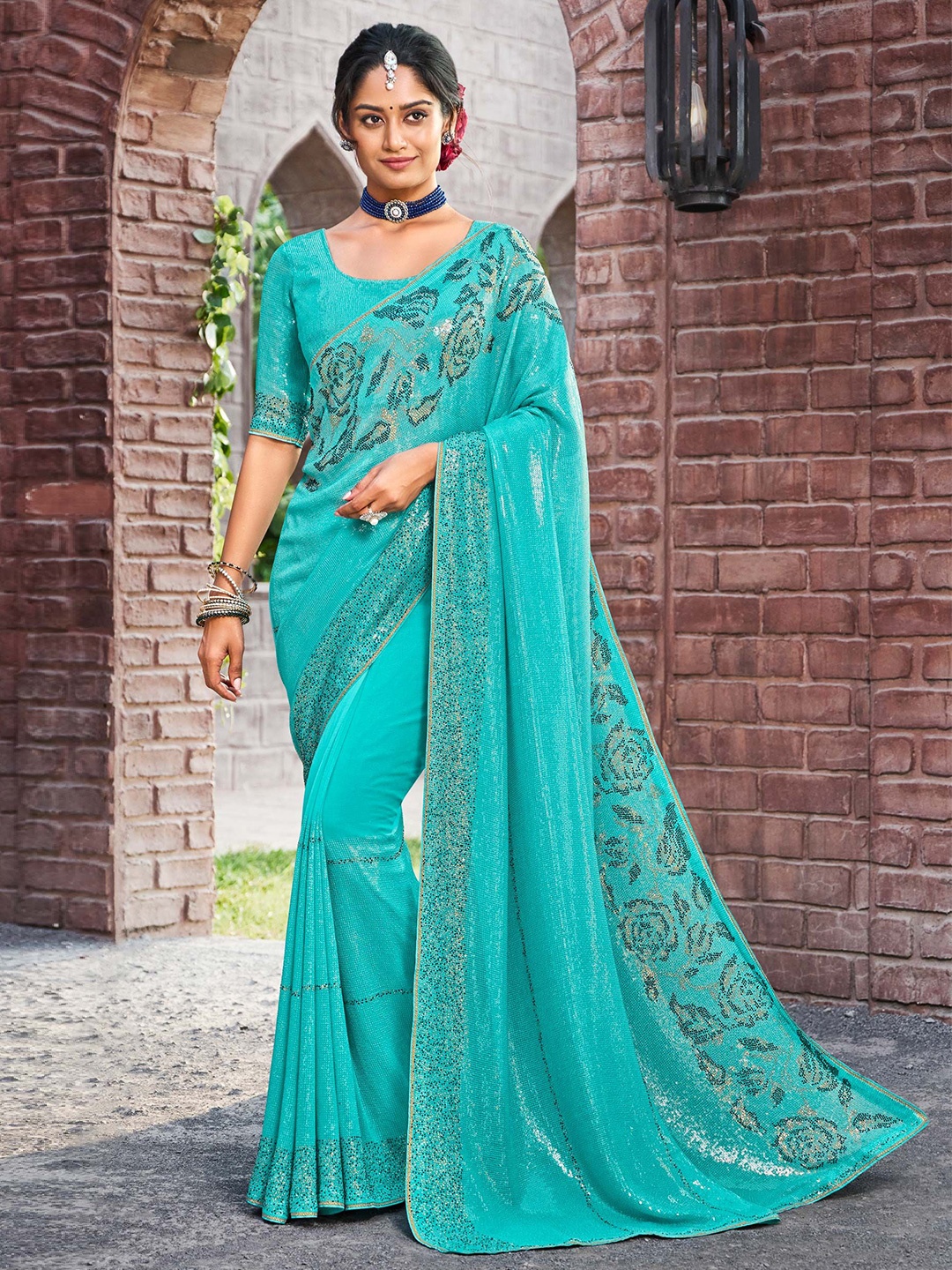 

Laxmipati Embellished Sequinned Saree, Blue