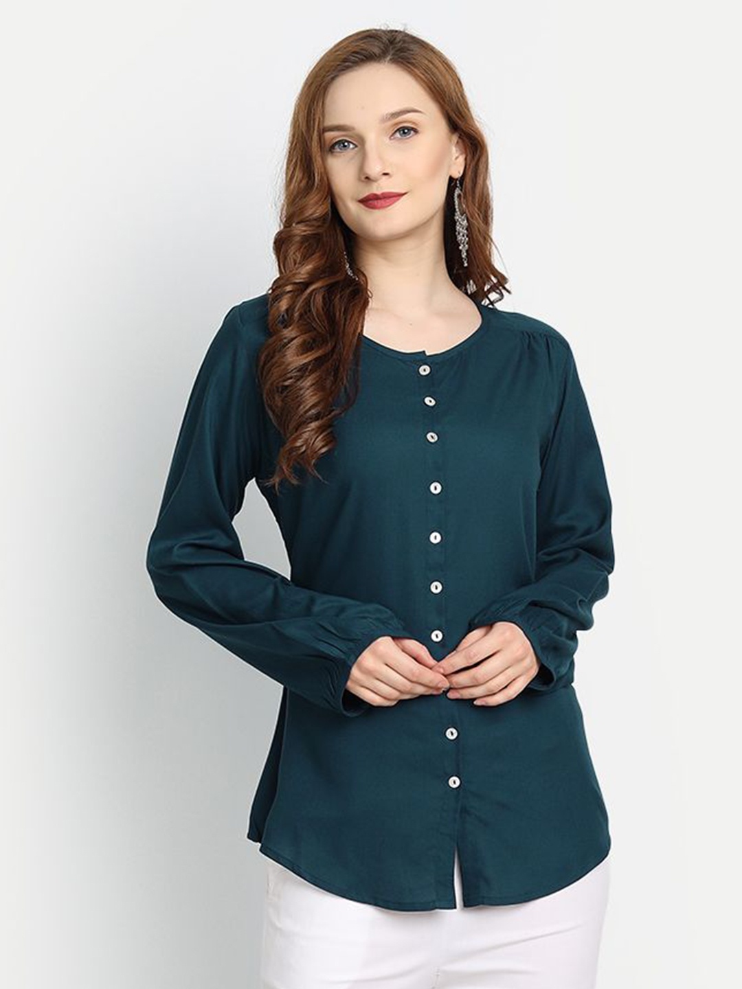 

SUTI Puff Sleeve Shirt Style Top, Navy blue