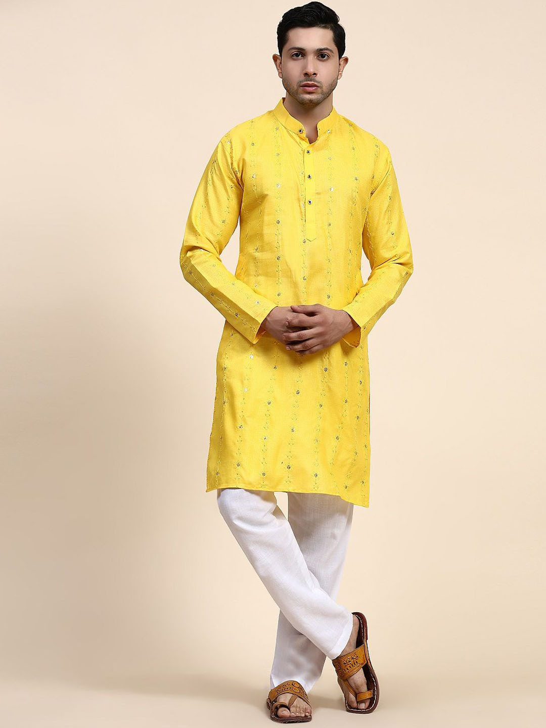 

Murta Trends Ethnic Motifs Embroidered Sequinned Straight Kurta With Pyjamas, Yellow
