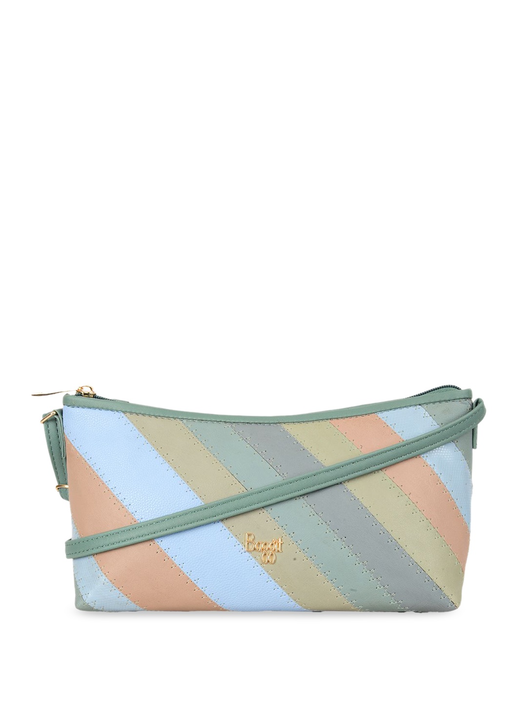 

Baggit Colourblocked PU Half Moon Sling Bag with Applique, Blue