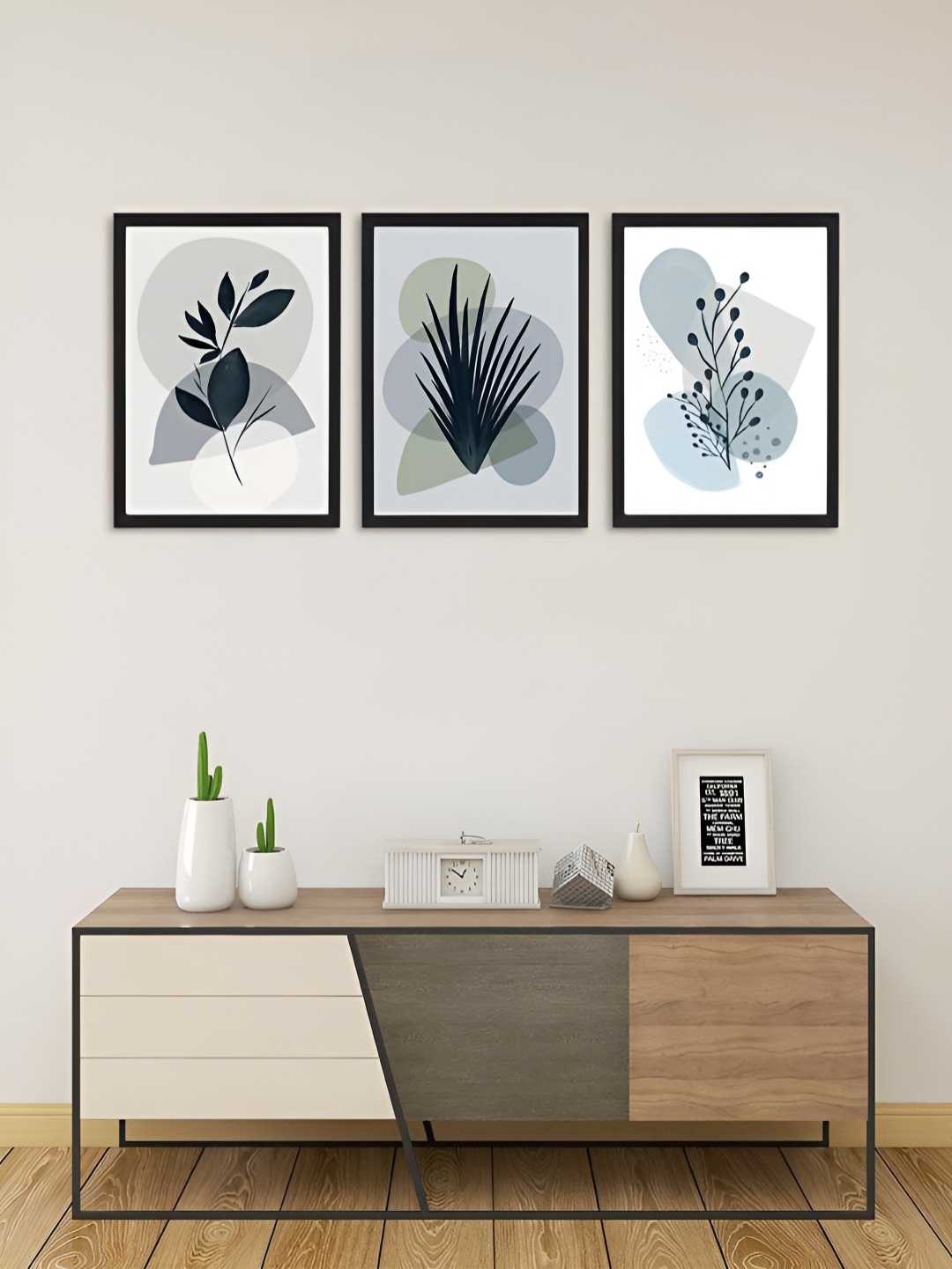 

Giftii White & Blue 3 Pieces Wooden Wall Frame Decor