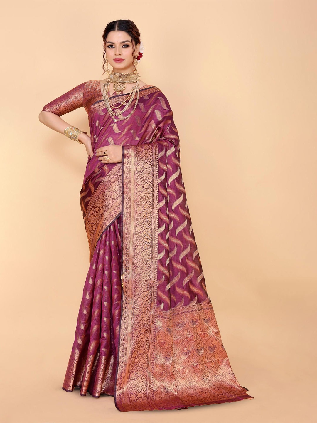 

jayant creation Woven Design Zari Organza Leheriya Saree, Pink