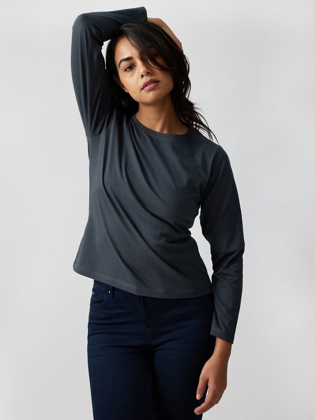 

Creatures of Habit Women Pima Long Sleeve Crew Neck Tshirt, Grey