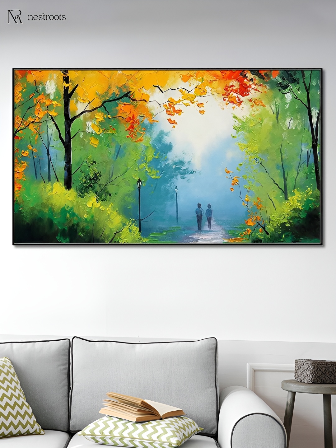 

nestroots Green & Blue Woodland Stroll Canvas Framed Painting Wall Art