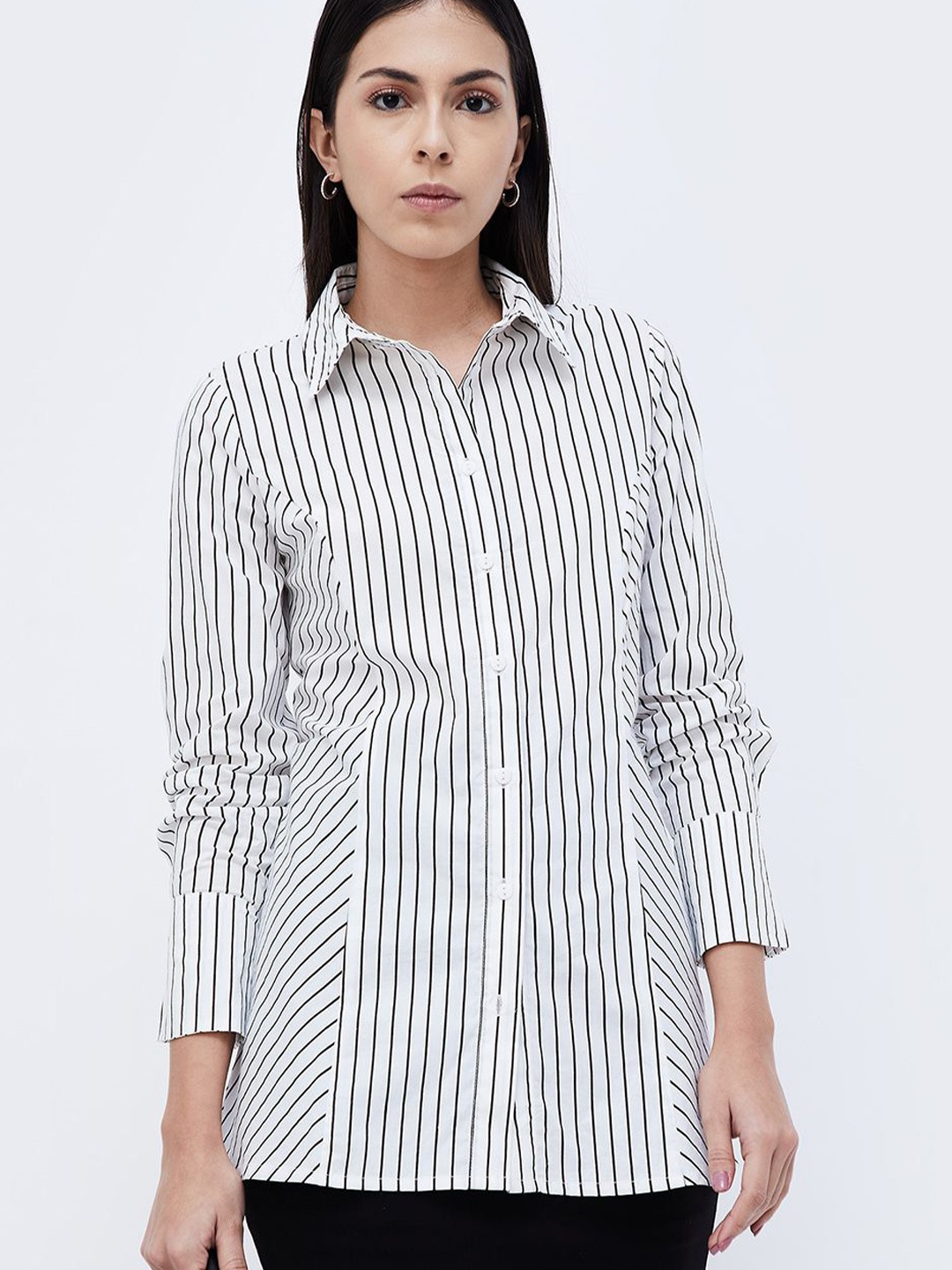 

CODE by Lifestyle Striped Bell Sleeve Shirt Style Top, Off white