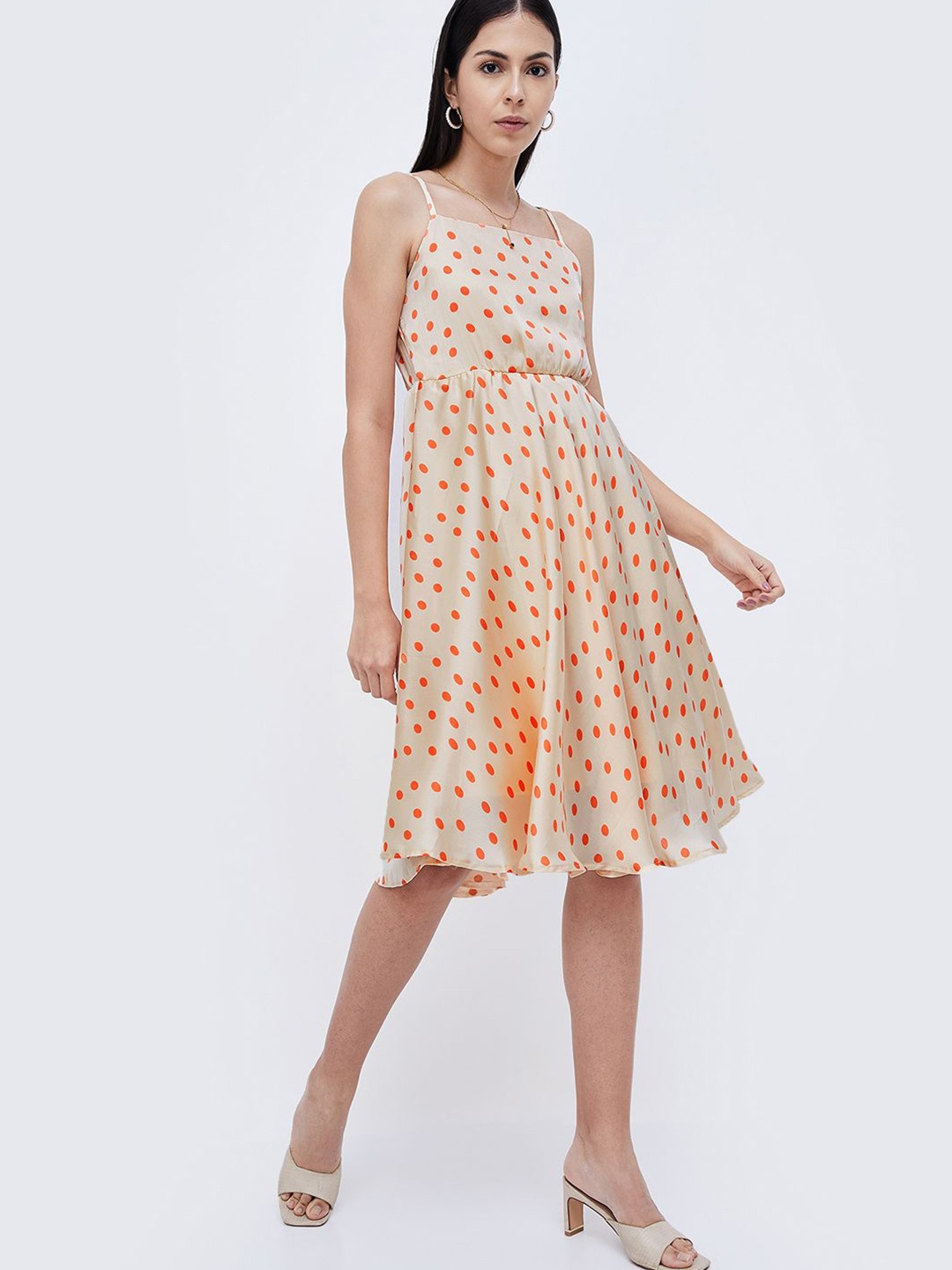 

CODE by Lifestyle Polka Dots Fit & Flare Dress, Beige