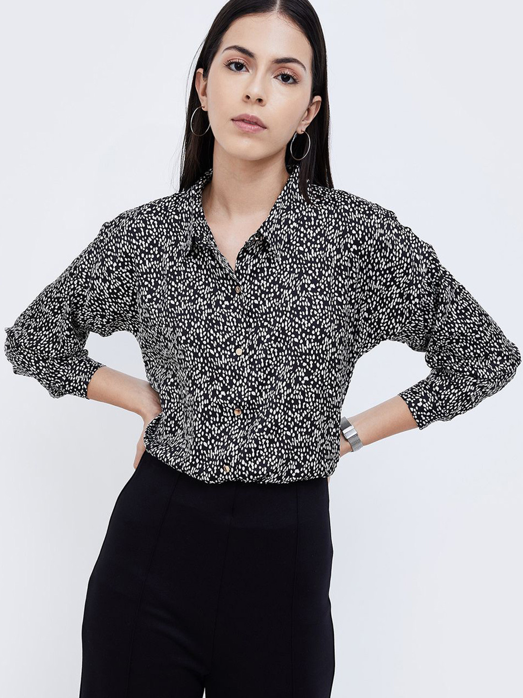 

CODE by Lifestyle Floral Print Shirt Style Top, Black