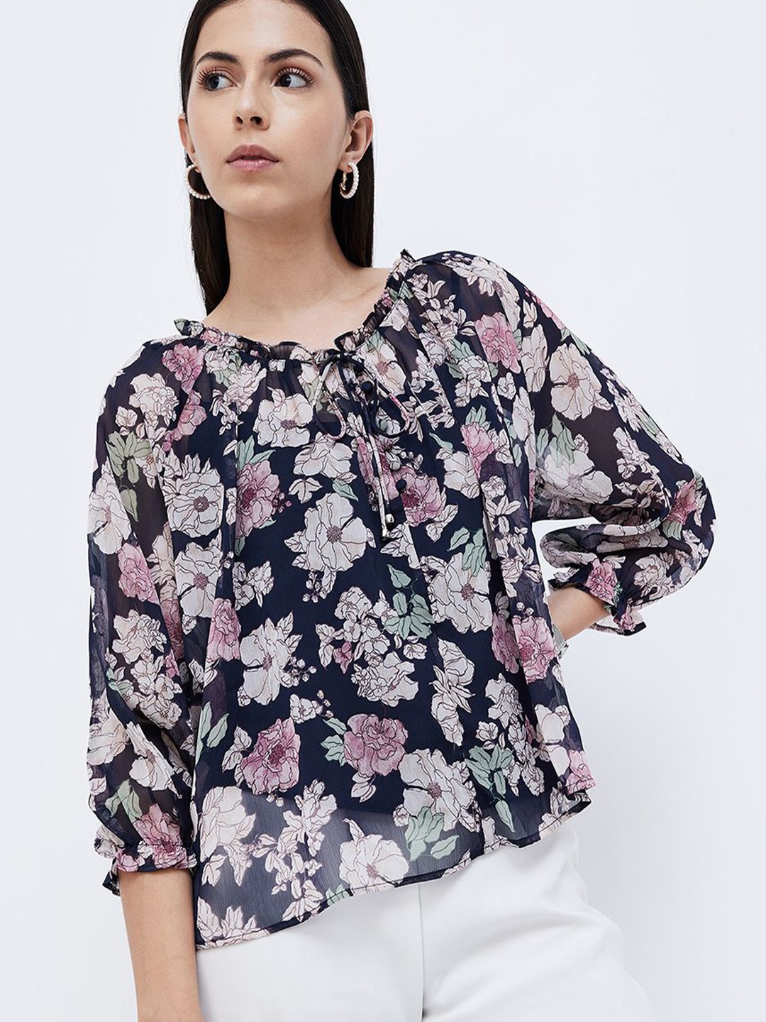 

CODE by Lifestyle Floral Print Blouson Top, Blue