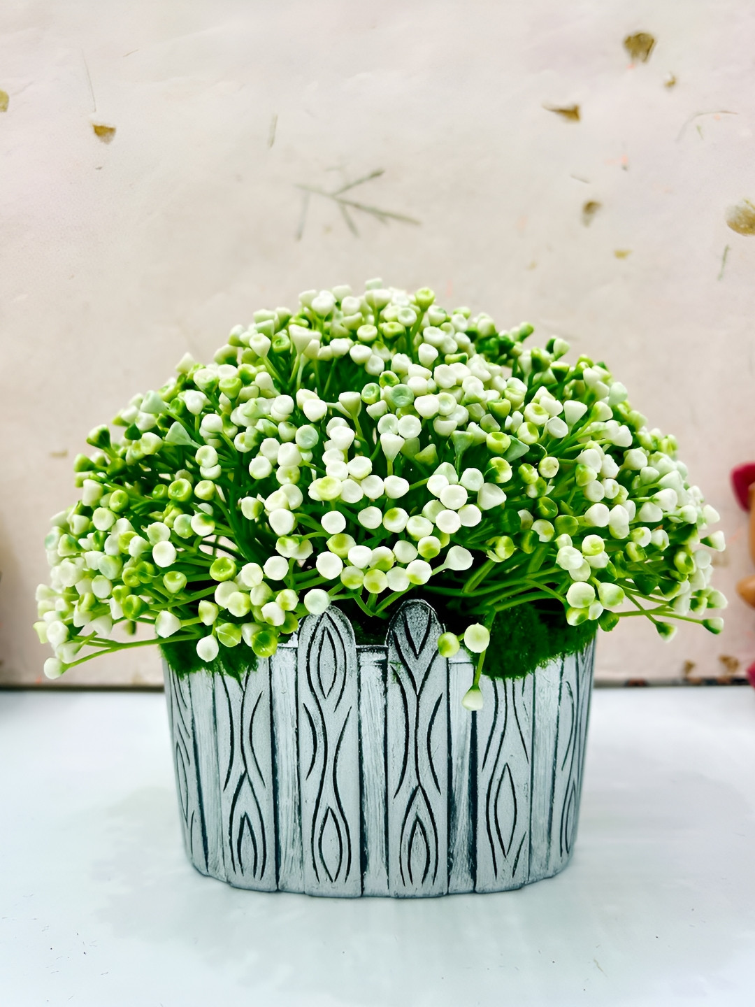 

Dekorly White & Green Tulips Fake Flowers Plant With Pot