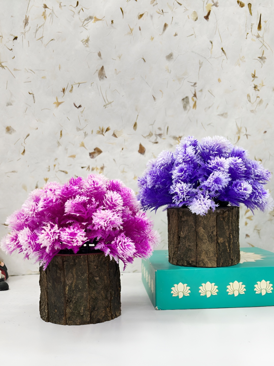 

Dekorly Blue 2 Pieces Wooden Bonsai Artificial Plant With Pot