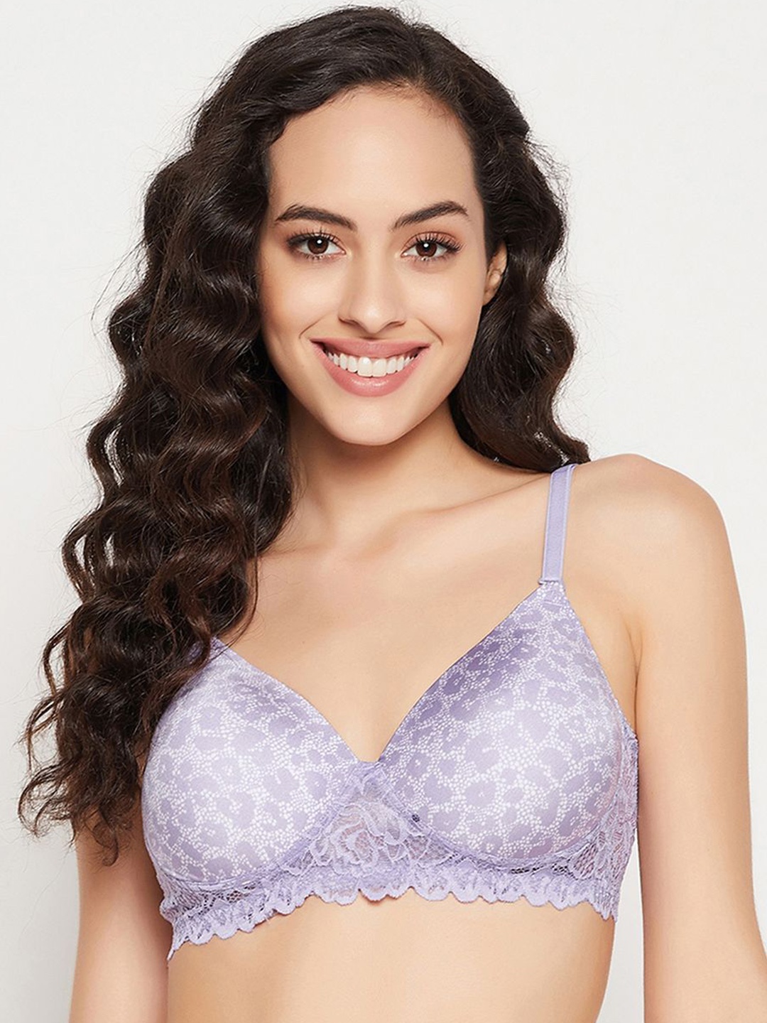 

Clovia Geometric Printed T-shirt Bra Full Coverage Lightly Padded, Purple