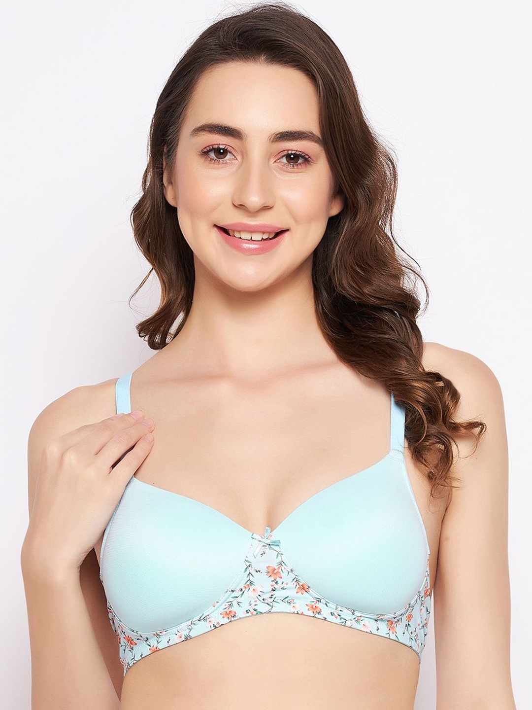 

Clovia Floral Printed Full Coverage Lightly Padded T-shirt Bra, Blue