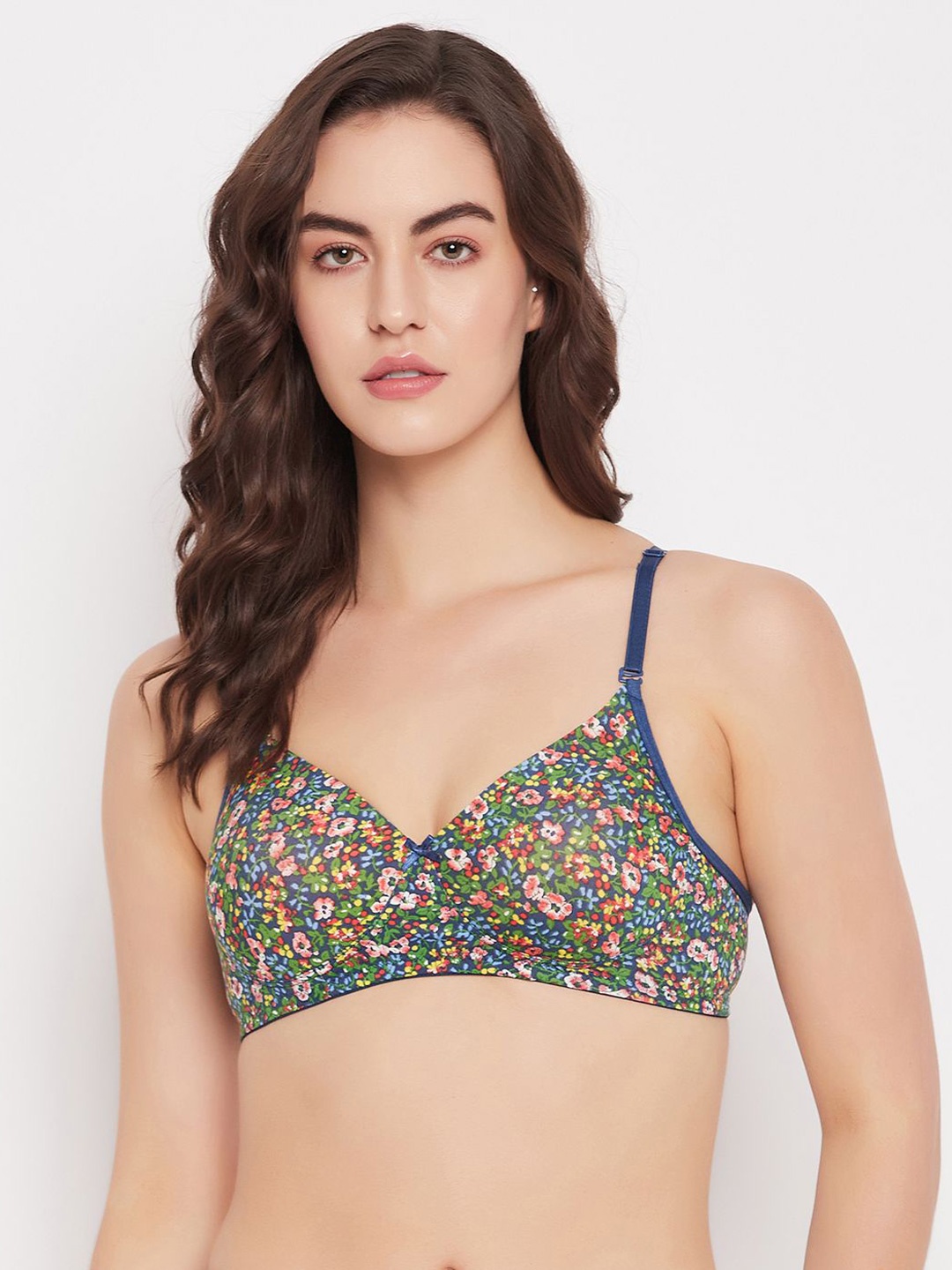

Clovia Floral Printed Full Coverage Lightly Padded T-shirt Bra, Blue