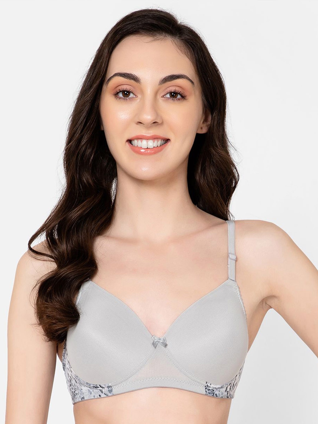 

Clovia Geometric Printed Bra Full Coverage Lightly Padded, Grey