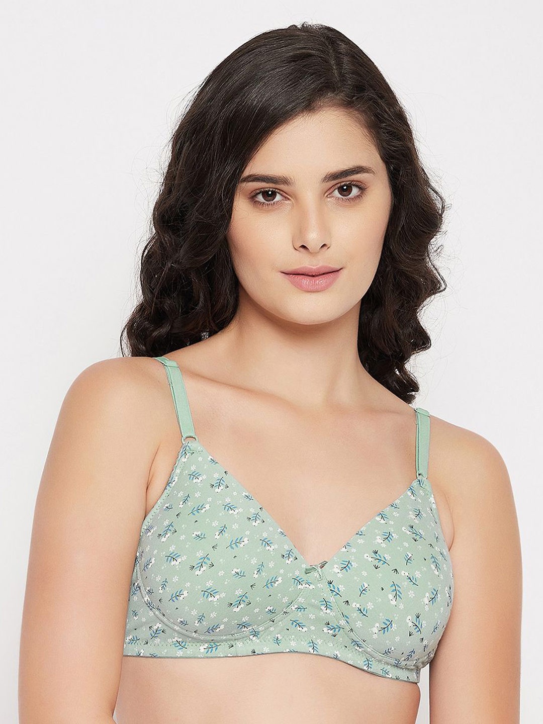 

Clovia Floral Printed Full Coverage Lightly Padded T-shirt Bra, Green