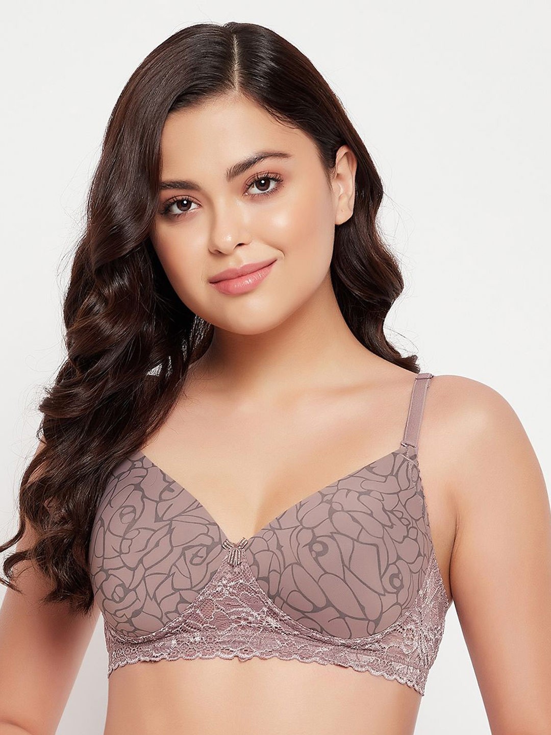 

Clovia Geometric Printed Full Coverage Lightly Padded T-shirt Bra, Brown