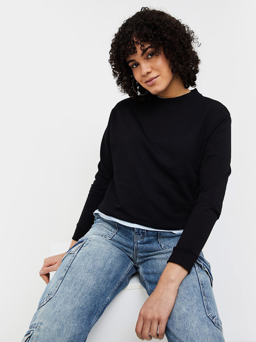 

Fame Forever by Lifestyle Women cotton Mock Collar pullover Sweatshirt, Black