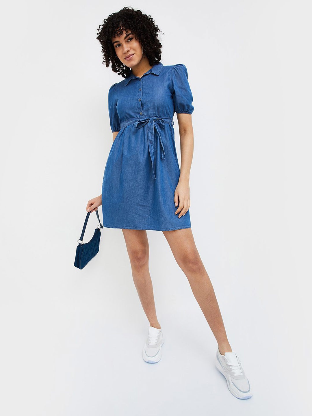 

Fame Forever by Lifestyle Puff Sleeve A-Line Dress, Blue