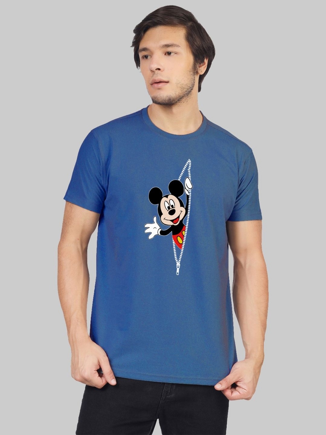 

Greylongg Men Graphic Mickey Mouse Printed Round Neck T-shirt, Blue