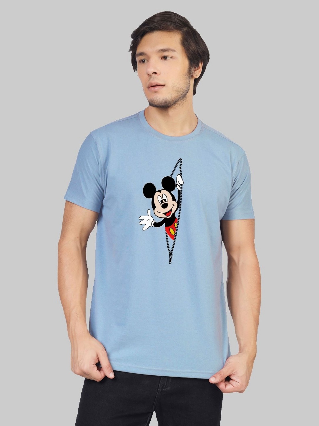 

Greylongg Men Graphic Mickey Mouse Printed Round Neck T-shirt, Blue